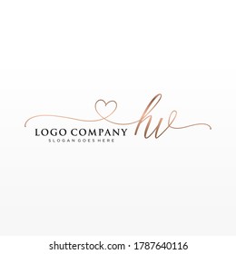 Initial HV beauty monogram and elegant logo design, handwriting logo of initial signature, wedding, fashion, floral and botanical with creative template.