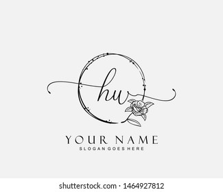 Initial HW beauty monogram and elegant logo design, handwriting logo of initial signature, wedding, fashion, floral and botanical with creative template.