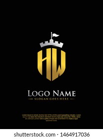 initial HW letter with shield style logo template vector