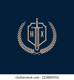 Initial HX elegant sword and shield icon vector template