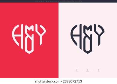 letras iniciales de HY con el corazón rojo y el amor logotipo de icono plano concepto de monograma