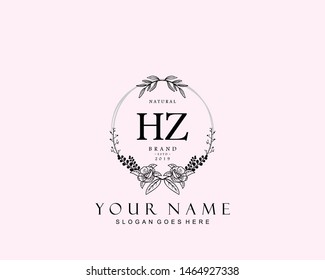 Initial HZ beauty monogram and elegant logo design, handwriting logo of initial signature, wedding, fashion, floral and botanical with creative template.
