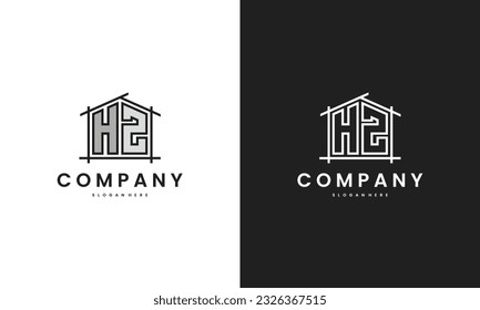 Logo inicial de HZ home con elemento de casa creativo en la plantilla de diseño vectorial de estilo de línea