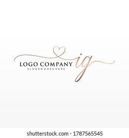 Initial IG beauty monogram and elegant logo design, handwriting logo of initial signature, wedding, fashion, floral and botanical with creative template.