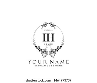 Initial IH beauty monogram and elegant logo design, handwriting logo of initial signature, wedding, fashion, floral and botanical with creative template.