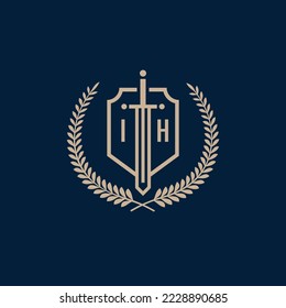 Initial IH elegant sword and shield icon vector template