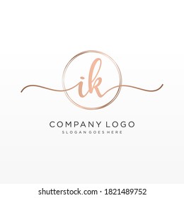 Initial IK beauty monogram and elegant logo design, handwriting logo of initial signature, wedding, fashion, floral and botanical with creative template.