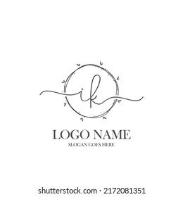Initial IK beauty monogram and elegant logo design, handwriting logo of initial signature, wedding, fashion, floral and botanical with creative template.