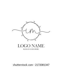 Initial IM beauty monogram and elegant logo design, handwriting logo of initial signature, wedding, fashion, floral and botanical with creative template.
