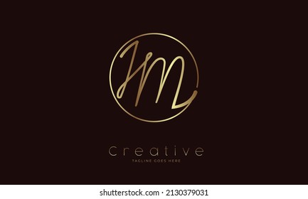 Initial IM Logo, handwritten letter IM in circle with gold colour, usable for Brand,, personal and company logos, vector illustration