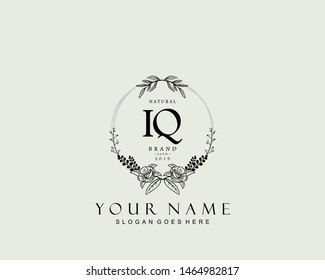 Initial IQ beauty monogram and elegant logo design, handwriting logo of initial signature, wedding, fashion, floral and botanical with creative template.