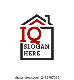 Initial IQ house logo for Roofing. Letter IQ Real Estate Logo