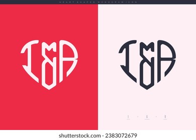 initial IR letters with red heart and love logo flat icon monogram concept