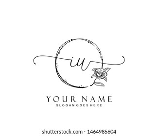 Initial IU beauty monogram and elegant logo design, handwriting logo of initial signature, wedding, fashion, floral and botanical with creative template.