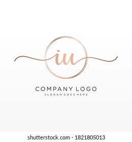 Initial IU beauty monogram and elegant logo design, handwriting logo of initial signature, wedding, fashion, floral and botanical with creative template.