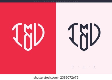 initial IU letters with red heart and love logo flat icon monogram concept