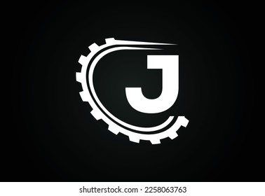 Initial J alphabet with a gear. Gear engineer logo design. Logo for automotive, mechanical, technology, setting, repair business, and company identity