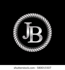 initial j and b logo silver metallic with metal circle rope frame border decorative