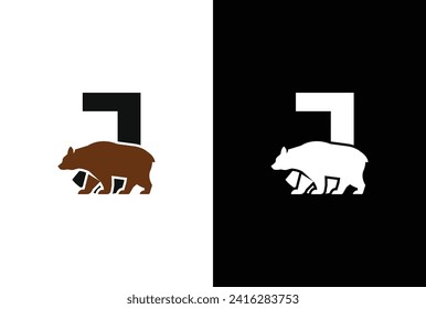 Initial J Bear logo. Bear Abstract J letter with bear logo design and modern emblem unique logo design.