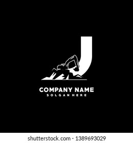 Initial J excavator logo concept template vector