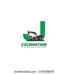 Initial J excavator logo concept template vector.