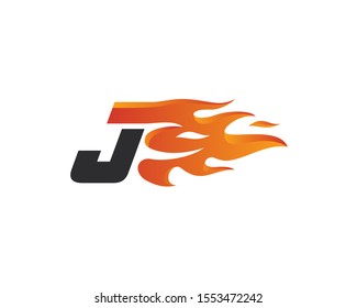 initial J flame letter logo design vector, fire logo lettering design concept