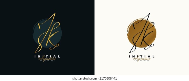 Initial J and K Logo Design in Elegant Gold Handwriting Style. JK Signature Logo or Symbol for Wedding, Fashion, Jewelry, Boutique, and Business Brand Identity