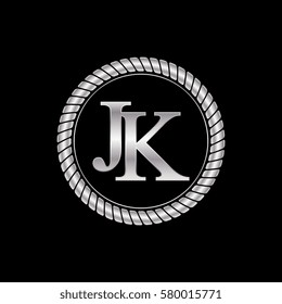 initial j and k logo silver metallic with metal circle rope frame border decorative