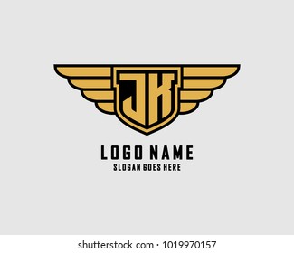 Initial J & K wing shield logo template vector