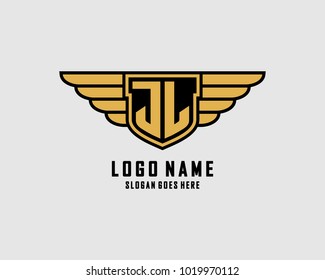 Initial J & L wing shield logo template vector