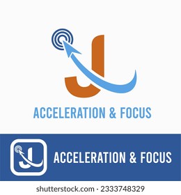 Initial J Letter with arrow upward and focus for accelerated, acceleration, technology company logo idea