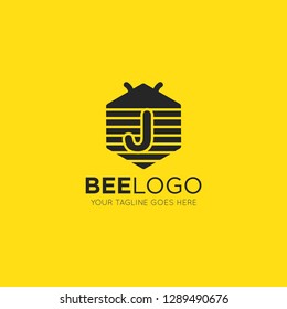 initial j letter bee logo vector illustration design template