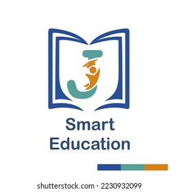 Initial J Letter with book and student symbol character for school, education, trainer center business logo template vector