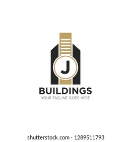 initial j letter building logo vector illustration design template