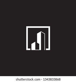 initial J letter building logo vector illustration design template. Black Background