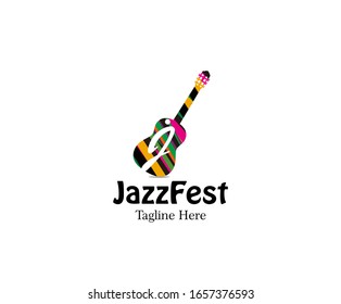 Initial J letter With Colorful Guitar Strips Shape. Music Logo Concept.