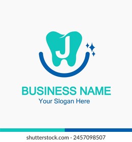 Initial J Letter for Dentist or Dental Clinic Modern Logo Idea. Dental Care, Teeth Care, Orthodontic, Dentistry Logo Concept