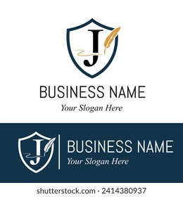 Initial J Letter with Feather Writing for Publisher, Notary, Writer Company Logo Idea