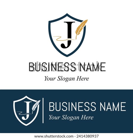 Initial J Letter with Feather Writing for Publisher, Notary, Writer Company Logo Idea