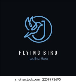 Initial J Letter and Flying Blue Bird Restaurant, Cafe, Digital, Technology Business Logo Idea Template