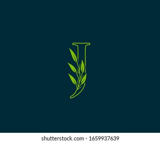 Initial J letter with green leaves logo
