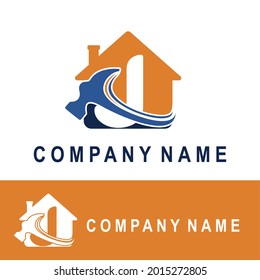 Initial J Letter with House and Hammer Icon for Construction Contractor Rebuild Repair Maintenance Home Service Company Logo Concept Idea