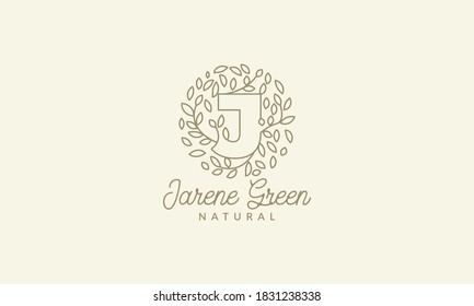 initial J or letter J with leaf  ornament on circle luxury modern logo vector icon illustration design 