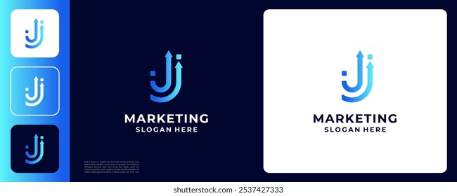 Conceito inicial de logotipo de letra J com forma de seta