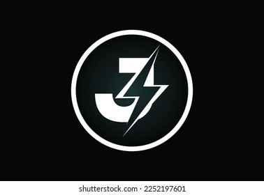Initial J letter logo design with lighting thunder bolt. Electric bolt letter logo vector 