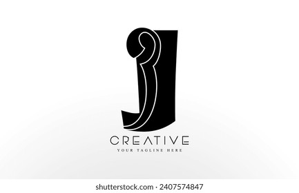 Diseño del logotipo de la letra J inicial y fuente seriada recortada.