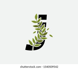 Initial J Letter Logo Icon,  Created with Green Plant Branches. Nature Green Plant J Letter Design. 