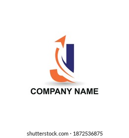 Initial J letter modern logo with arrow plane for logistic, travel, start up template brand