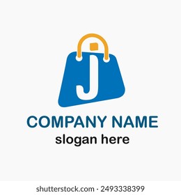 Initial j Letter with Shopping Bag Icon for Online Shop, Online Store Logo Idea Vector Template