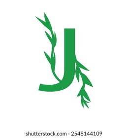 Initial J Letter A simple green company logo design featuring leaves, and growth symbols to represent nature, eco-friendliness, success, and progress